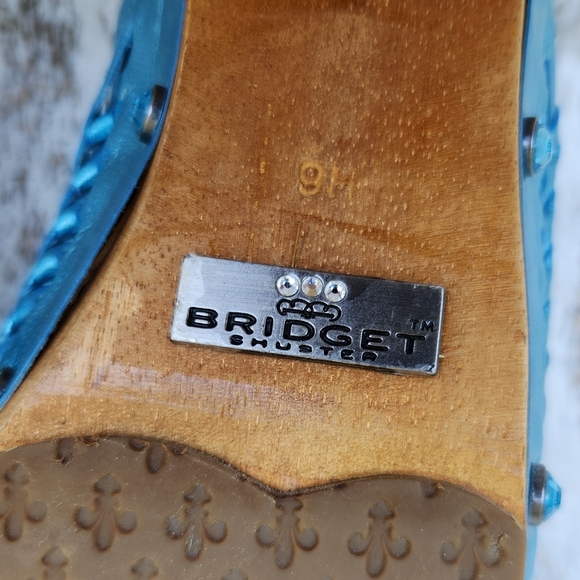 Bridget Shuster "Abba" Metallic Leather Clog Mules Blue Wood | Women's Size 9M - Picture 9 of 13